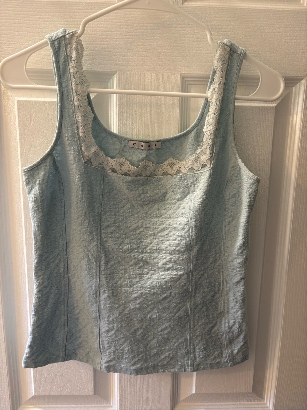 CAbi Pale Blue Lace-Trim Sleeveless Tank